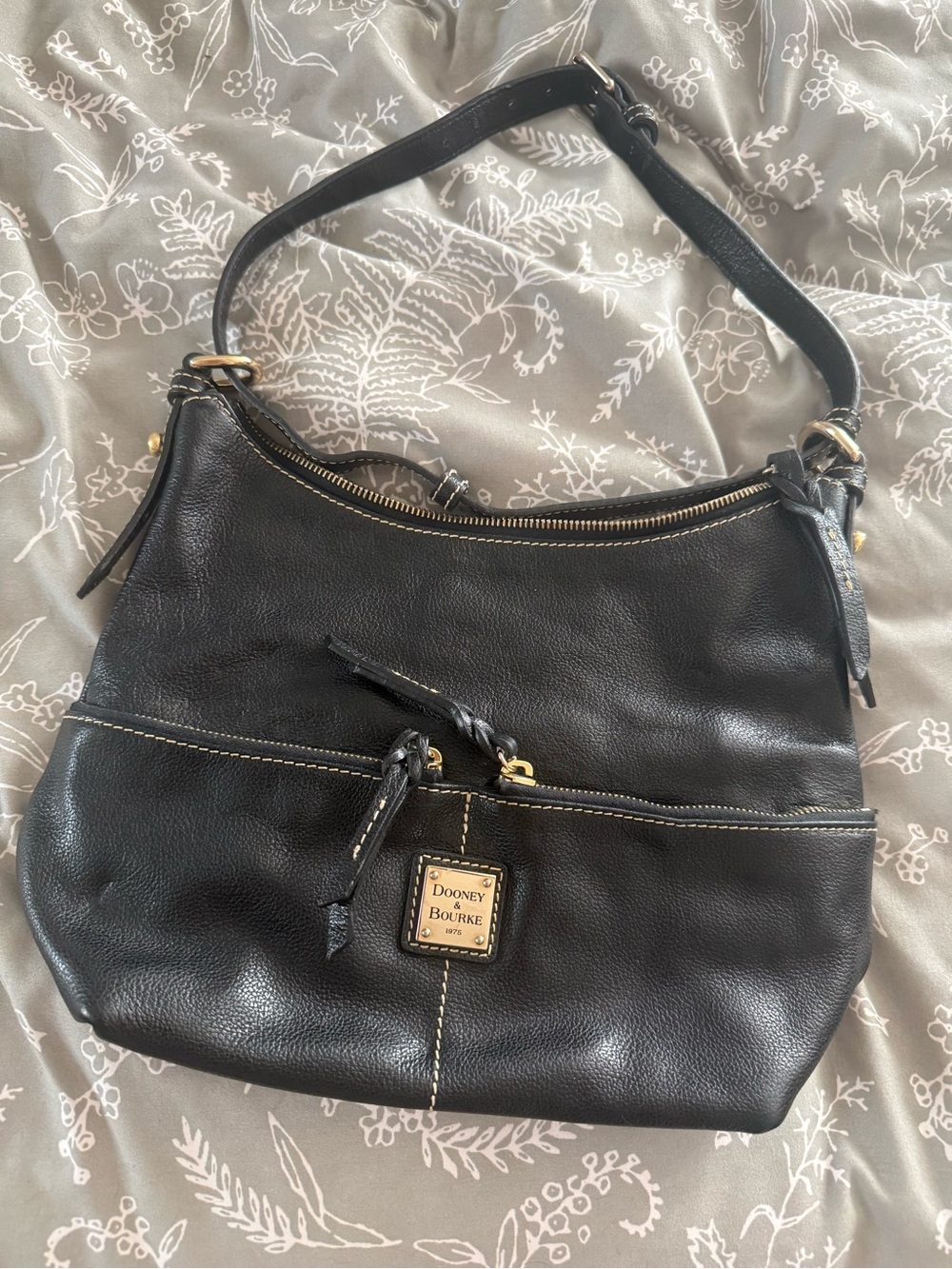 Dooney & Bourke Black Pebbled Leather Shoulder Bag with Gold Hardware